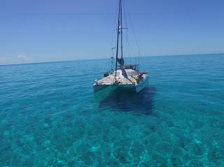 Author's catamaran drifting on the Yellow Bank. Catamaran drifting
